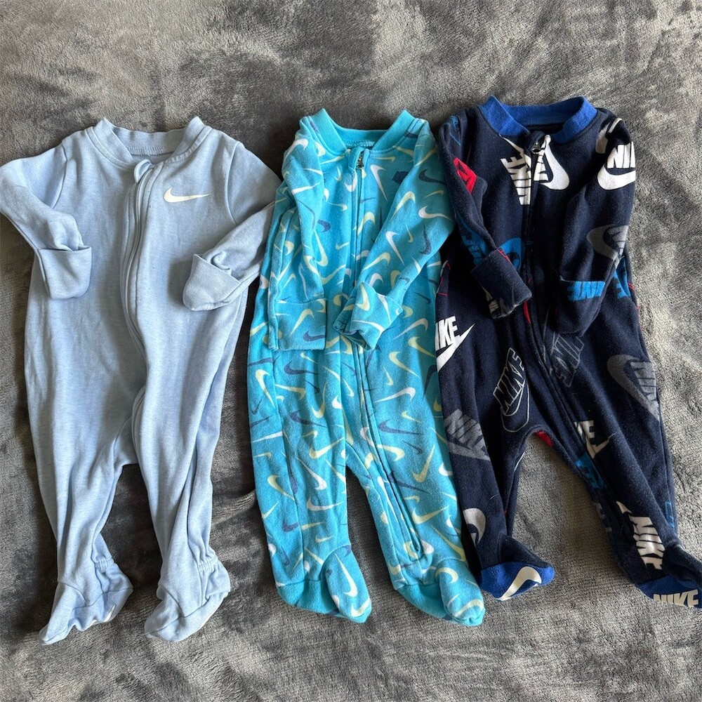 Nike Kids Pajama Footed One-Piece Lot - Light Blue, Teal, Navy
